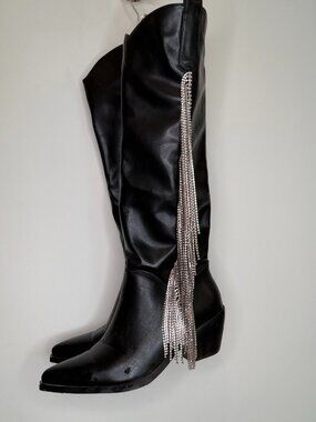 Azalea Wang Joydistrict Rhinestone Fringe Pointed Toe Boot - Size 10